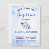 パステルエレガントブルーフローラバプテスマ 招待状 (正面)