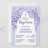 パステルエレガントブルーフローラバプテスマ 招待状 (正面)