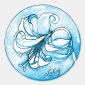 パステルエレガントブルーホワイトリリー水の色の追加の名前 ラウンドシール (正面)