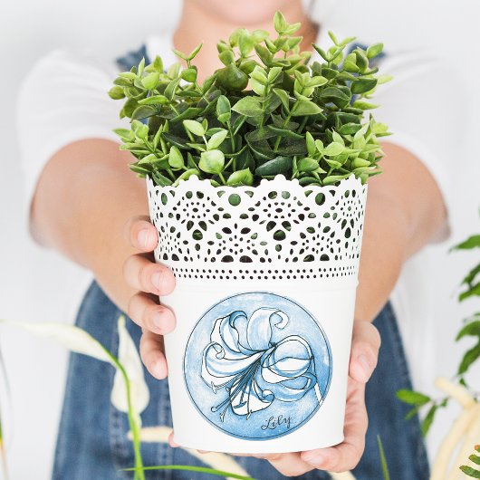 パステルエレガントブルーホワイトリリー水の色の追加の名前 ラウンドシール