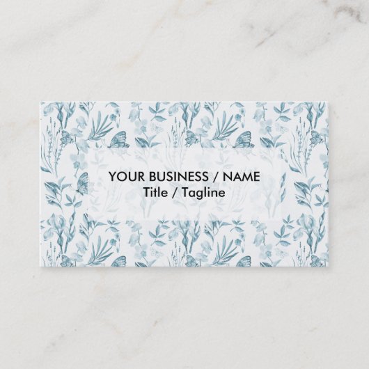 パステルエレガントブルーヴィンテージ蝶フローラ 名刺 (正面)