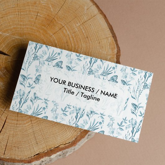 パステルエレガントブルーヴィンテージ蝶フローラ 名刺