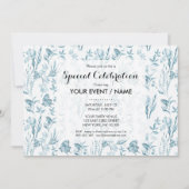 パステルエレガントブルーヴィンテージ蝶フローラ 招待状 (正面)