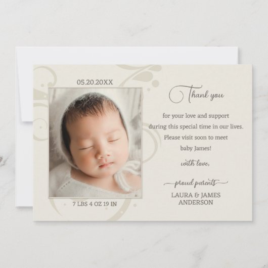 パステルエレガントベビー写真誕生発表 サンキューカード (裏面)
