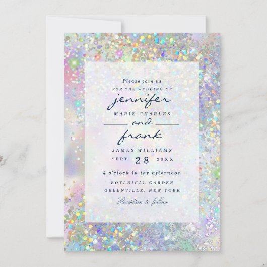 パステルエレガントホログラフィックグリッターグラム 招待状 (正面)