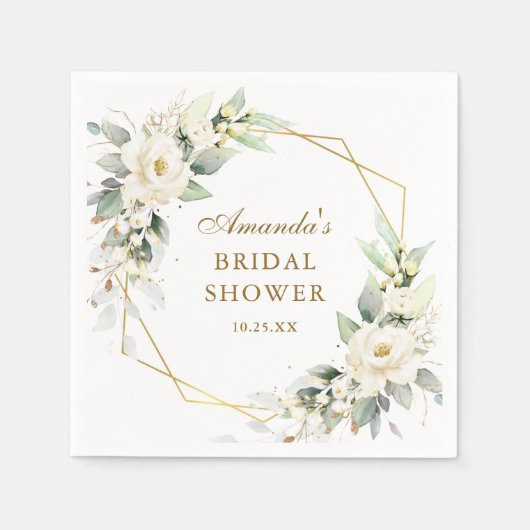 パステルエレガントホワイトローズユーカリブライダルシャワー スタンダードカクテルナプキン (正面)