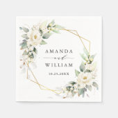 パステルエレガントホワイトローズユーカリプタス結婚ズ スタンダードカクテルナプキン (正面)