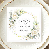 パステルエレガントホワイトローズユーカリプタス結婚ズ スタンダードカクテルナプキン