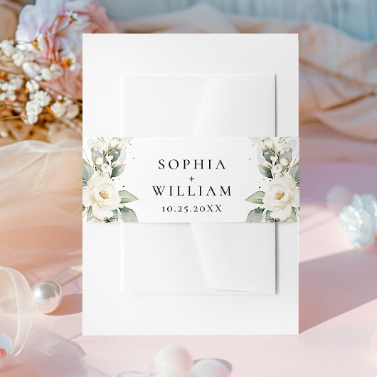 パステルエレガントホワイトローズユーカリプタス結婚ズ 招待状ベリーバンド