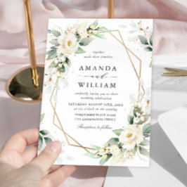 パステルエレガントホワイトローズユーカリプタス結婚ズ 招待状