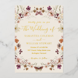 パステルエレガントボホワイルドフラワーモダンズ結婚 箔招待状