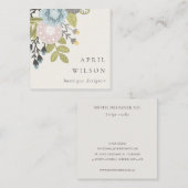 パステルエレガントボホ赤面ブルーグリーンリーフフローラ スクエア名刺 (正面/裏面)