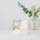 パステルエレガントボホ赤面ブルーグリーンリーフフローラ スクエア名刺 (スタンド正面)