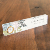 パステルエレガントボホ赤面ブルーグリーンリーフフローラ デスクネームプレート (側面)