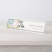 パステルエレガントボホ赤面ブルーグリーンリーフフローラ デスクネームプレート (正面)