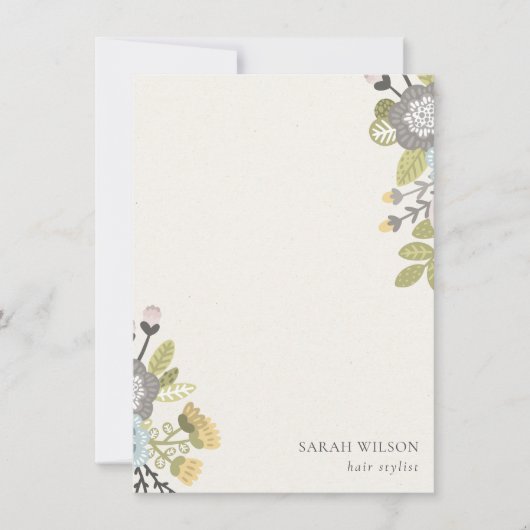 パステルエレガントボホ赤面ブルーグリーンリーフフローラ ノートカード (正面)