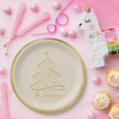 パステルエレガントボーンベージュ金ゴールドクリスマスツリー ペーパープレート (パーティー)