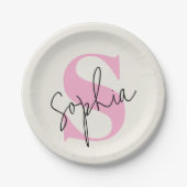 パステルエレガントモノグラムパーソナライズされた紙プレート ペーパープレート (正面)