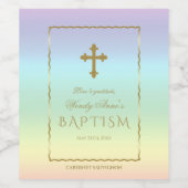 パステルエレガントレインボーカラー金ゴールドクロスバプテスマ ワインラベル (シングルラベル)