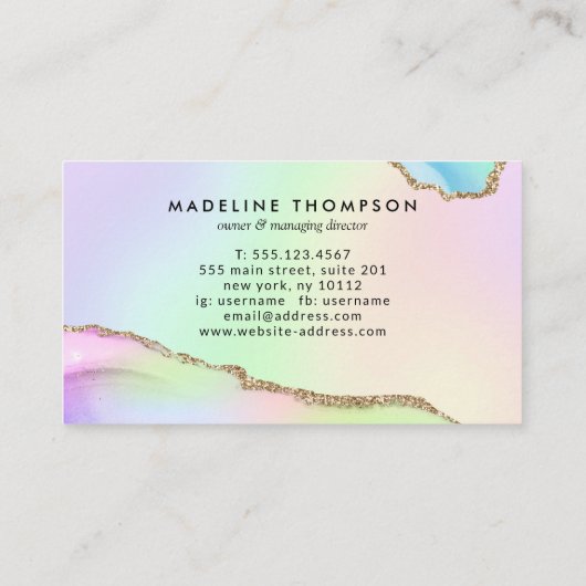 パステルエレガントレインボーマーブルアゲートゲード 名刺 (裏面)