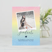 パステルエレガントレインボー卒業記念写真 招待状 (スタンド正面)