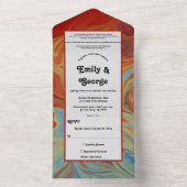 パステルエレガントレッドブルー抽象芸術芸術的ズ結婚ス オールインワン招待状 (内側)