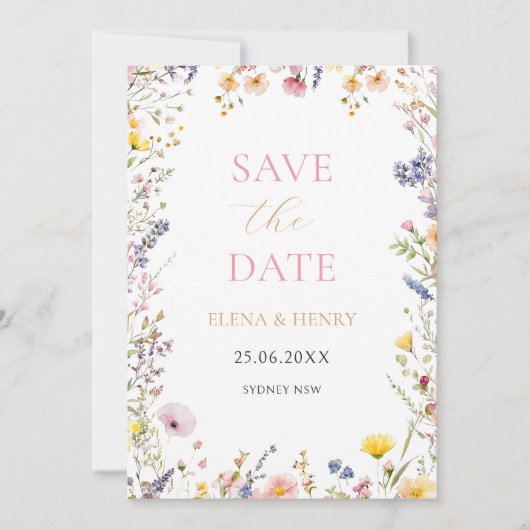 パステルエレガントワイルドフラワーウェディング日付を保存 招待状 (正面)