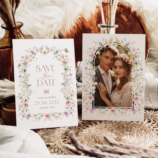 パステルエレガントワイルドフラワーウェディング日付を保存 案内状