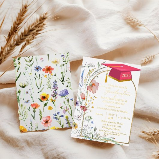 パステルエレガントワイルドフラワーガーデン卒業パーティー 箔招待状
