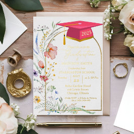 パステルエレガントワイルドフラワーガーデン卒業パーティー 箔招待状