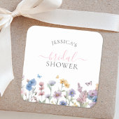 パステルエレガントワイルドフラワーズグリーナリーブライダルシャワー スクエアシール