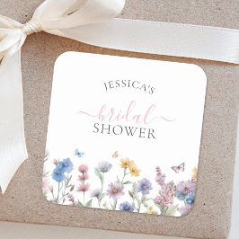 パステルエレガントワイルドフラワーズグリーナリーブライダルシャワー スクエアシール