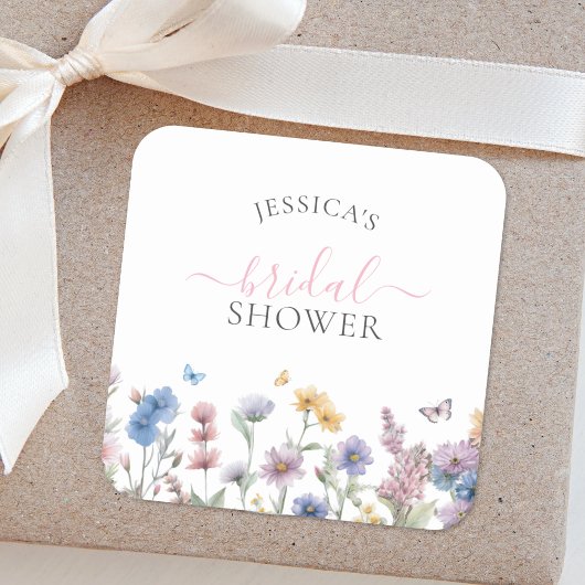 パステルエレガントワイルドフラワーズグリーナリーブライダルシャワー スクエアシール