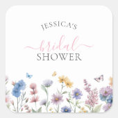 パステルエレガントワイルドフラワーズグリーナリーブライダルシャワー スクエアシール (正面)