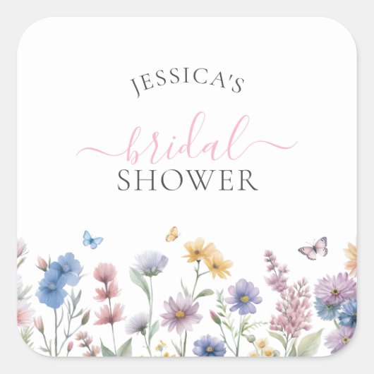 パステルエレガントワイルドフラワーズグリーナリーブライダルシャワー スクエアシール (正面)