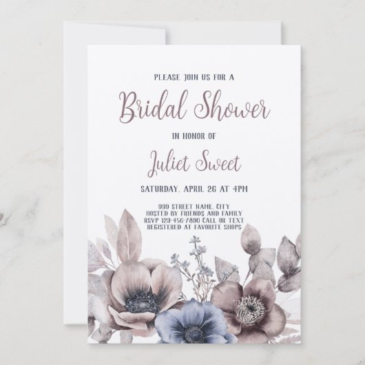 パステルエレガントワイルドフラワーフローラブライダルシャワー 招待状 (正面)