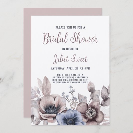 パステルエレガントワイルドフラワーフローラブライダルシャワー 招待状 (正面/裏面)