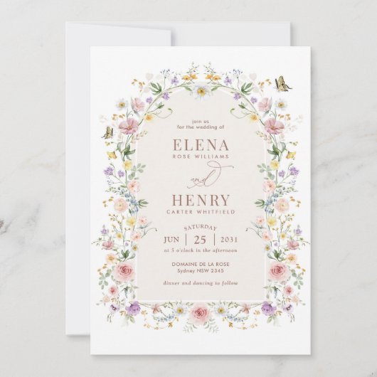 パステルエレガントワイルドフラワー庭園の結婚式写真 招待状 (正面)