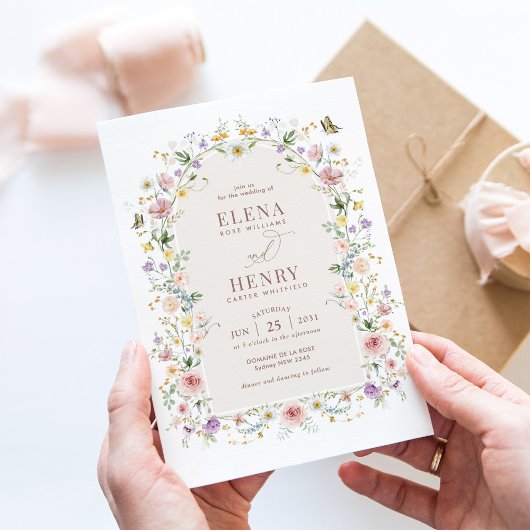 パステルエレガントワイルドフラワー庭園の結婚式写真 招待状