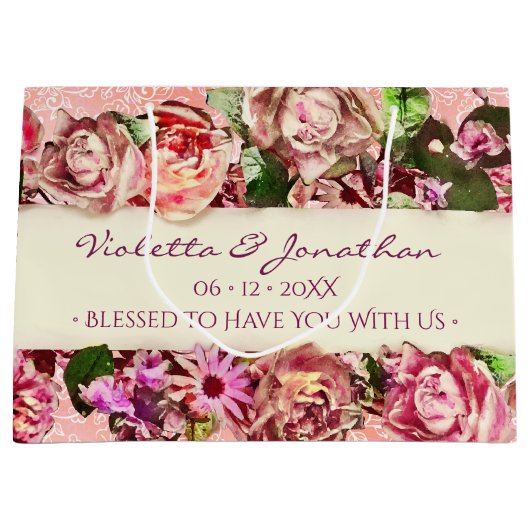 パステルエレガントヴィンテージ赤面ビクトリアンバラカスタム ラージペーパーバッグ (正面)