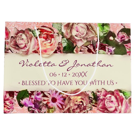 パステルエレガントヴィンテージ赤面ビクトリアンバラカスタム ラージペーパーバッグ (裏面)