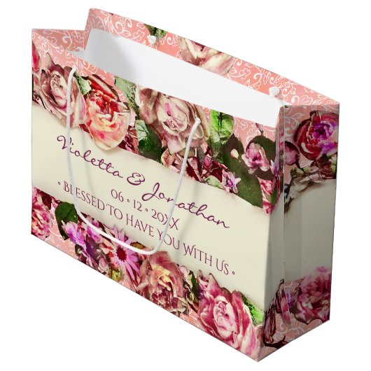 パステルエレガントヴィンテージ赤面ビクトリアンバラカスタム ラージペーパーバッグ (正面アングル)