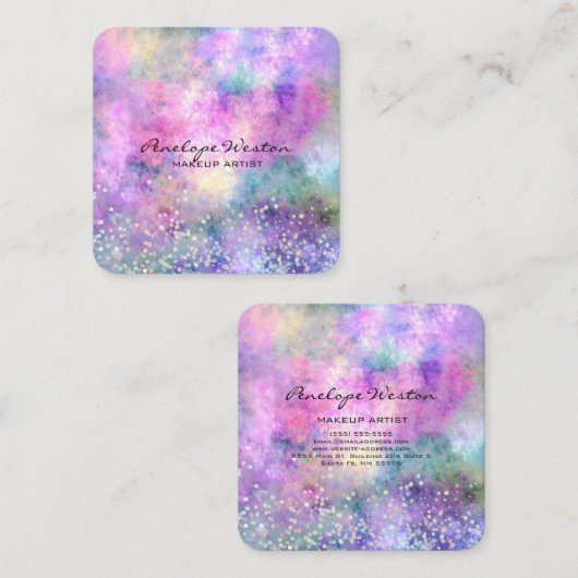 パステルエレガント抽象芸術とシルバーグリッター スクエア名刺 (正面/裏面)