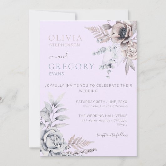 パステルエレガント春ウォーターカラーフラワー結婚ズ 招待状 (正面)