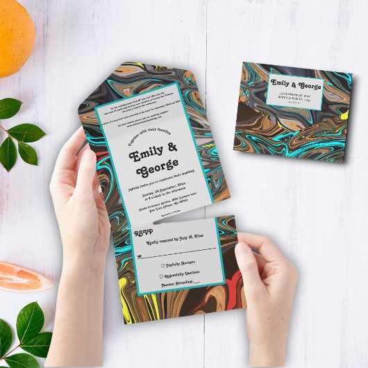 パステルエレガント油彩画抽象芸術結婚ズ オールインワン招待状