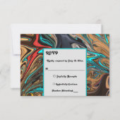 パステルエレガント油波カラフル抽象芸術結婚ズ 出欠カード (正面)