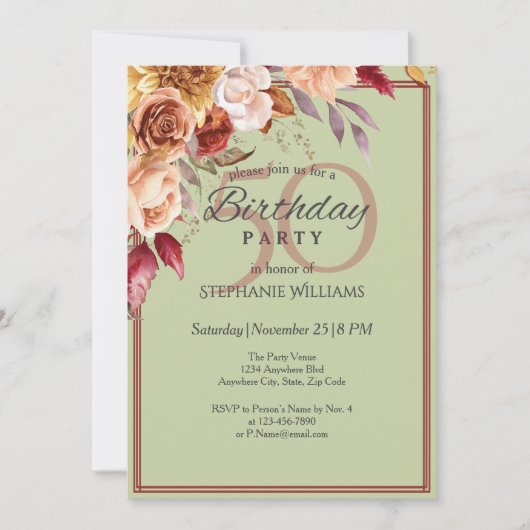 パステルエレガント秋の花50th誕生日パーティー 招待状 (正面)