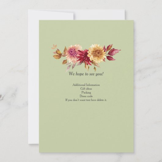 パステルエレガント秋の花50th誕生日パーティー 招待状 (裏面)