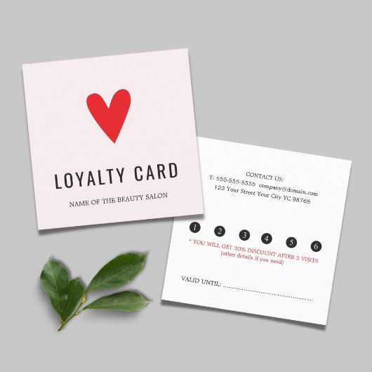 パステルエレガント赤いハート美しいサロンロイヤリティカード ロイヤリティカード