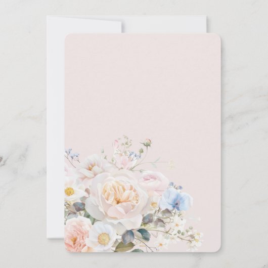 パステルエレガント赤面ホワイトブルーフローラズ結婚 招待状 (裏面)